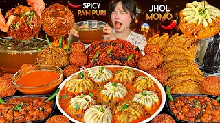 SPICY INDIAN STYLE PANIPURI😱🔥JUICY BUFF JHOL MOMO🥟SPICY BUFF CHOWMEIN🌶️& SYAFALE | NEPALI MUKBANG |