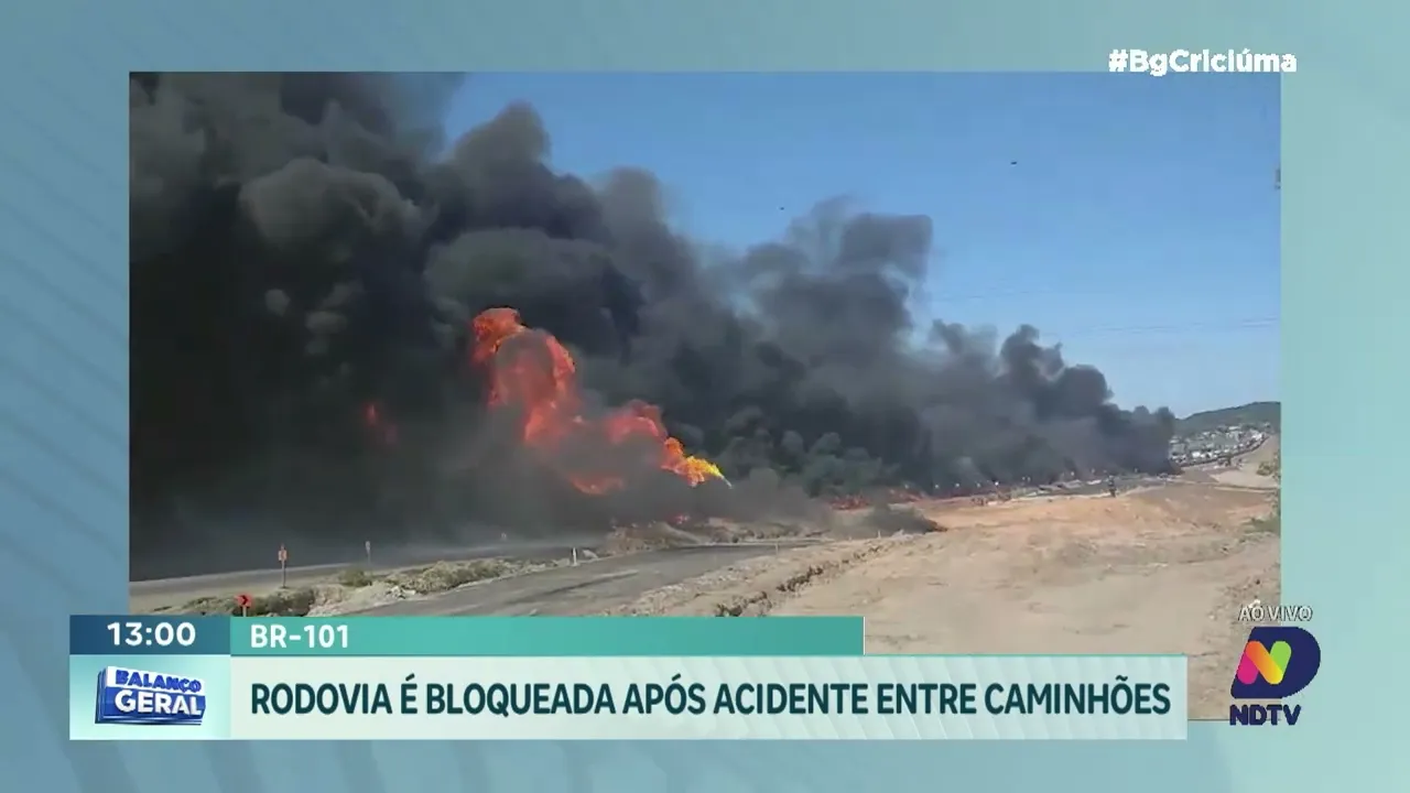 Grave acidente na BR-101 em Imbituba: caminhões colidem e pista é bloqueada