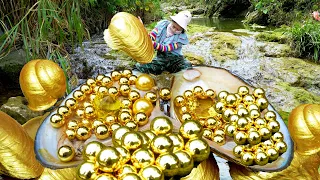 😱🔮Discovered a sparkling giant pearl clam with precious golden pearls inside, incredibly charming