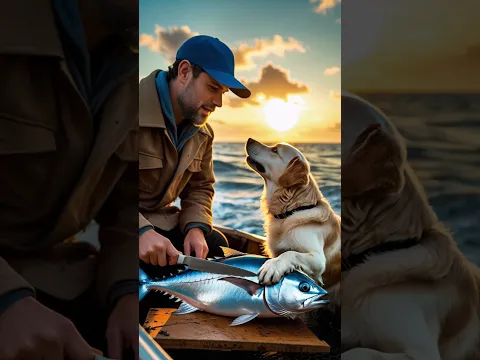 Dog Stops Owner from Cooking Freshly Caught Tuna and Sets It Free!#ai #animals #beach #funny #video