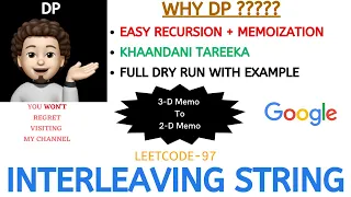 Interleaving String Khandaani Tareeka Memoization GOOGLE Leetcode-97
