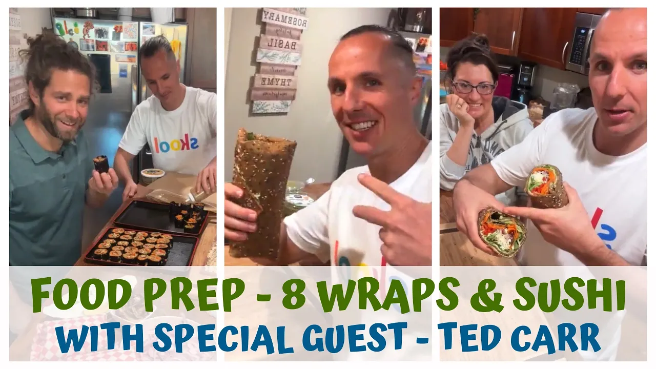 Raw vegan food prep - 8 wraps, sushi and Ted Carr over for dinner