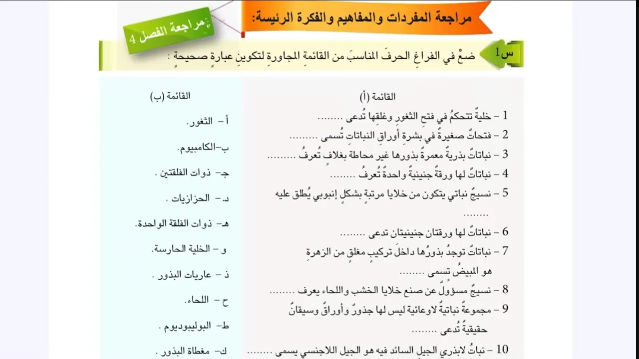 حل اسئلة الفصل الرابع صفحة 53-54 احياء للصف الثاني متوسط
