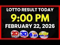Lotto Result Today 9PM Draw February 22 2026 2D 3D Swertres PCSO