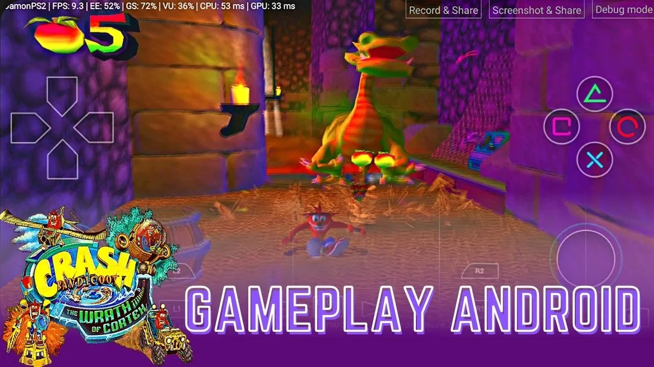 Гуляць у Crash Bandicoot: Гнеў Cortex на PS2 з эмулятарам Damon PS2 PRO - Crash Android Gameplay 2021