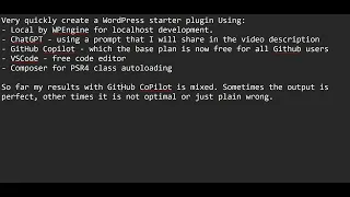 WordPress quick-start Plugin Starter using AI and PSR4 autoloading