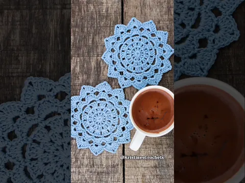 Lotus Petals Crochet Coaster 💙 #crochet #diy #crochetpattern #handmade #coaster
