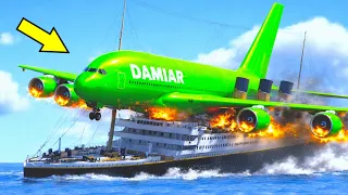 Big Passenger Airplane Makes An Emergency Landing On The Titanic Ship | GTA 5