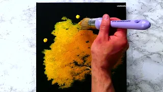 Download Yellow Tree on Black Canvas | Easy Oval Brush Painting Technique | for Beginners MP3