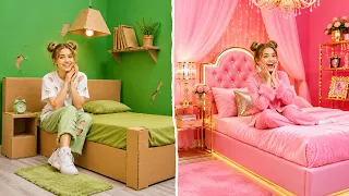 🛏️✨ BUDGET VS LUXURY ROOM MAKEOVER! Creative DIY Room Ideas | by 123 GO!
