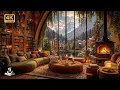 Lagu Cozy Jazz Ambience for Reading \u0026 Relaxing | Winter Library, Snowy Window View, Fireplace \u0026 Fireworks