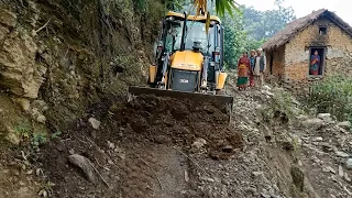 Tough and Risky Narrow Rural Mountain Road Bend Widening and Leveling off