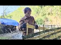 Yen Chi alone took bamboo to fence the garden to grow vegetables
