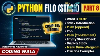 Python FILO Stack Complete Tutorial Push Pop Peek Menu Driven Program Beginners to Advanced