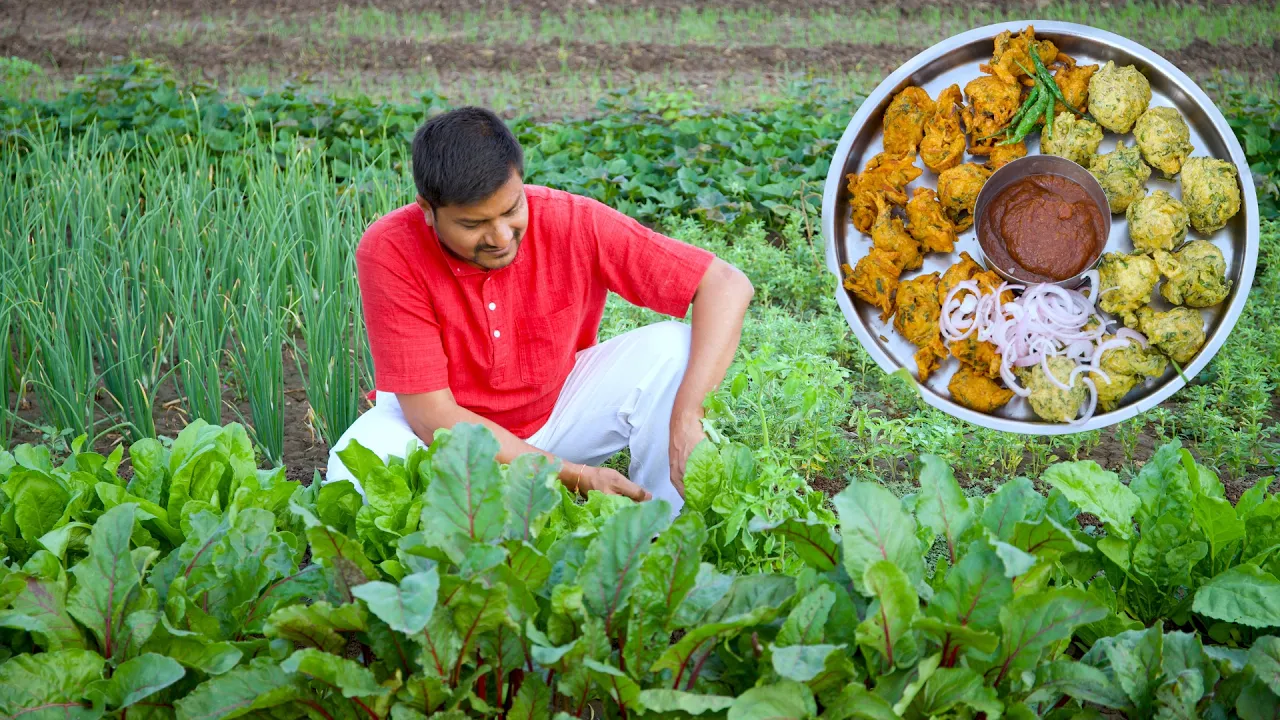 Palak Pakoda   Kurkura Pakoda   Indian Village Cooking By Nikunj Vasoya