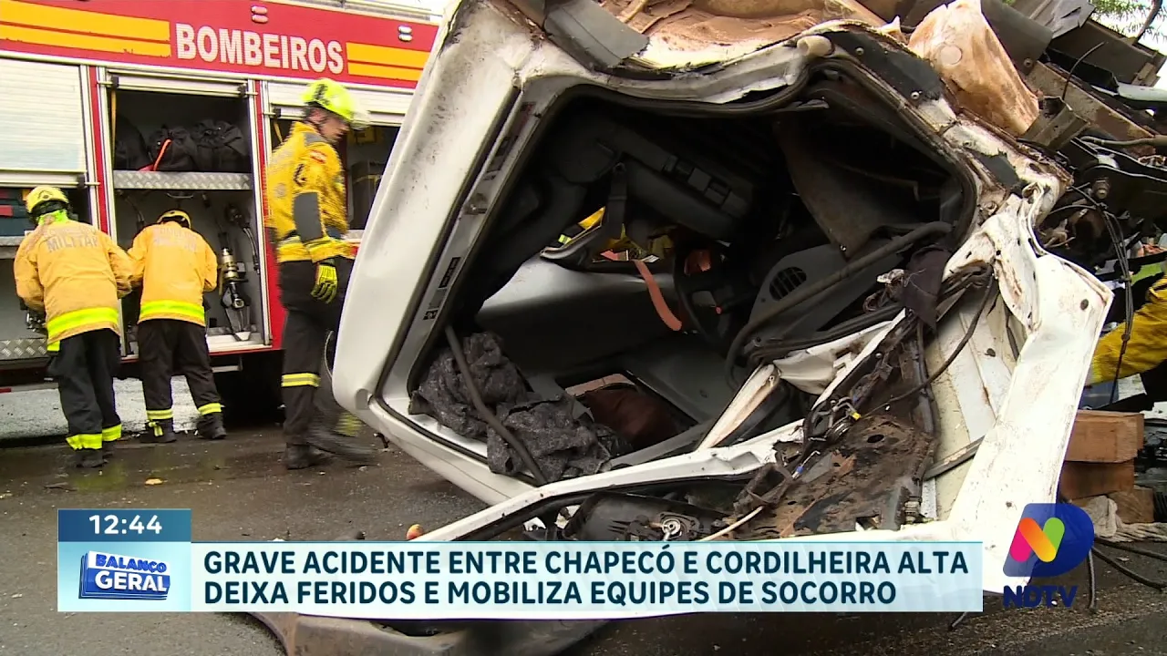 Grave acidente entre Chapecó e Cordilheira Alta deixa feridos e mobiliza equipes de socorro