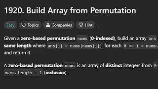 Leetcode 1920 Build Array from Permutation Java Solution C Leetcode Daily