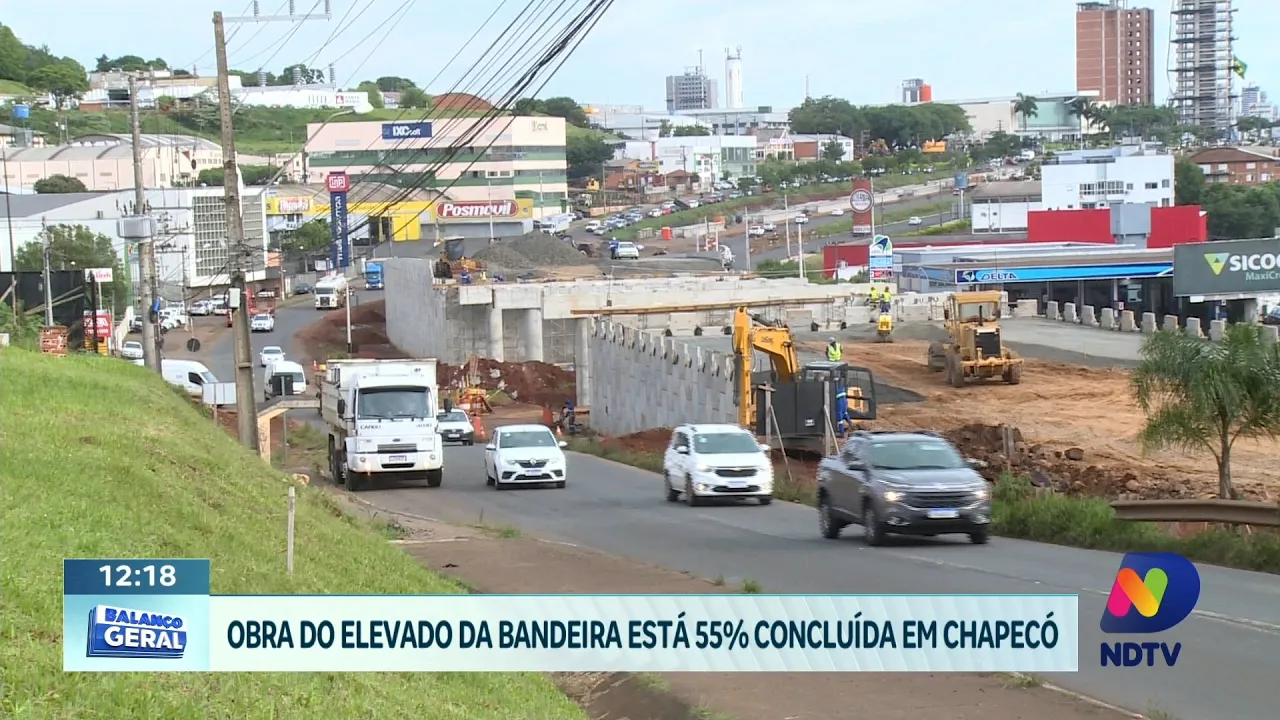 Obra do Elevado da Bandeira em Chapecó está 55% concluída