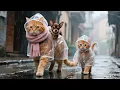 Download Lagu Heartwarming! Stray Puppy Rescued by Orange Cat Parent \u0026 Kitten on a Rainy Day | Daisy's Journal ⑰
