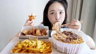 내 알고리즘을 도배한 청년 다방 크림 차돌 떡볶이 먹방🤍 (Feat. 버터 갈릭 감자튀김, 허니 간장 순살 치킨) REALSOUND MUKBANG | Tteokbokki