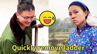 The man steals his wife's ladder and hurries off for drinks