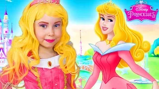 Disney Princess Aurora Costume Kids Makeup Pretend Play And DRESS UP In A Real Princess Dresses 