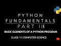 Basic Elements of a Python Program Python Fundamentals Class 11 CBSE Computer Science
