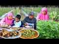 Lagu Enaknya poll,, Tumis bayam jagung manis bumbu terasi, panen bayam, ikan goreng, masakan desa