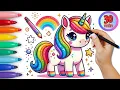 Drawing painting coloring nice unicorn for kids How to draw Kawaii cute drawings Easy to draw