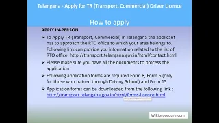 Telangana Apply For TR Transport Commercial Driver Licence 