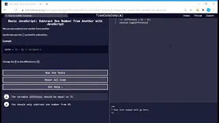 Basic JavaScript Subtract One Number from Another with JavaScript freeCodeCamp