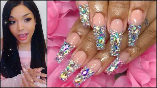 FACECAM Tutorial Coffin Nails Bling French Tips Inexpensive Luxurious