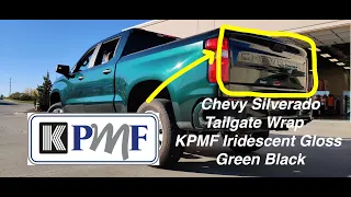 Vinyl Wrapping A Truck Panel 2019 Chevy Silverado Tailgate KPMF Iridescent Gloss Green Black