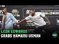 Download Lagu Leon Edwards grabs Kamaru Usman’s arm at UFC 278 face offs