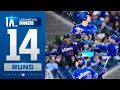 The Los Angeles Dodgers score 14 runs against the Toronto Blue Jays FIVE home runs