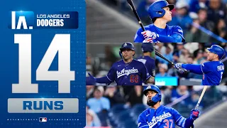 The Los Angeles Dodgers score 14 runs against the Toronto Blue Jays FIVE home runs