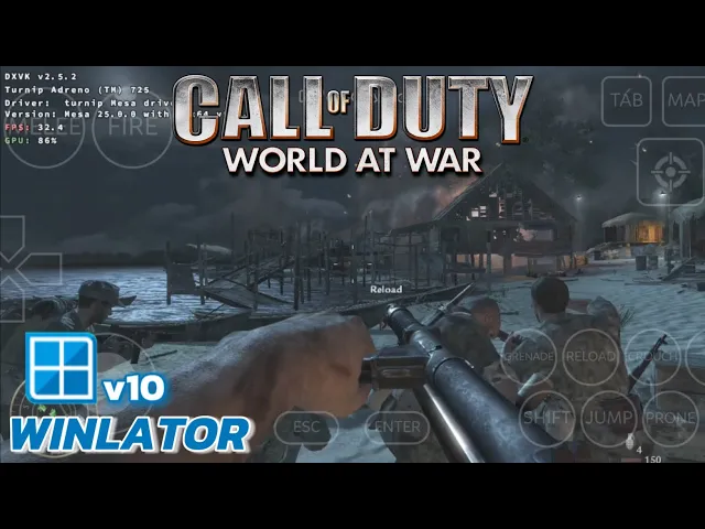 Winlator v10 - Gameplay Call Of Duty World At War (Windows) On Android