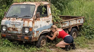 Timelapse : The girl spent 10 days repairing and restoring the decommissioned tractor-trailer