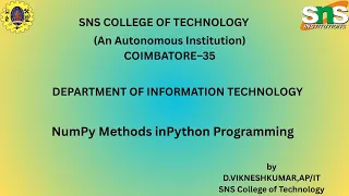 NumPY Methods Python Programming SNS Institutions