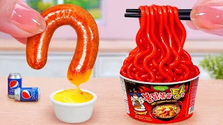 Amazing Mini Korean Food 🌶️ Mini Fried Chicken Thigh With Korean Noodles Recipe 🌭 Tina Mini Cooking