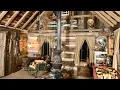 Firing the wood-coal potbelly stove in the 1800s log cabin project
