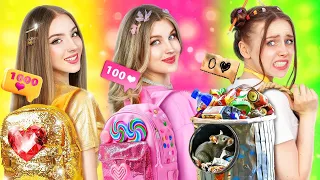 الطالبة غير المحظوظة مقابل المحظوظة مقابل المحظوظة للغاية من سيواعد المعجب المحظوظ في المدرسة 