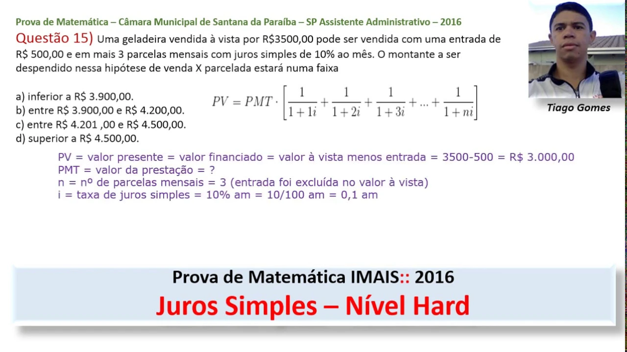 Juros Simples Q15 Prova de Matemática Instituto Mais   IMAIS 2006 Assistente Administrativo