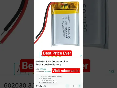600 mAh Lipo Cell with BMS at best Price @robomanindia
