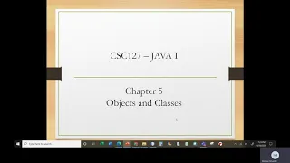 Java I Chapter 5 Class 1 Classes