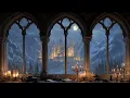 Medieval Castle Winter Window View ❄ Quiet Snow & Relaxing Fantasy Music for Sleep, Study & Focus