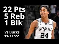 Devin Vassell 22 Pts 5 Reb vs Bucks Highlights