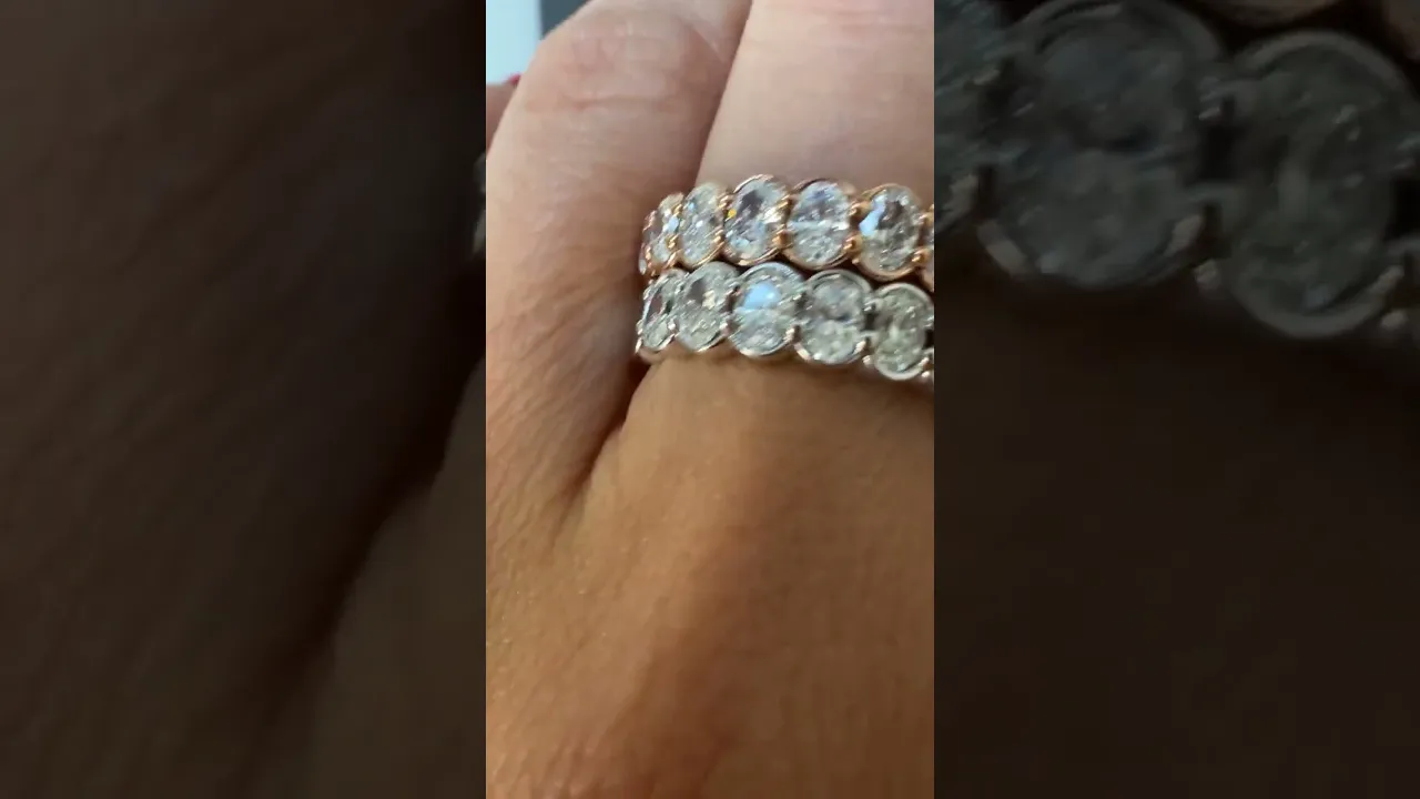14K Gold Oval Cut Three Quarter Way Eternity Half Bezel Set Lab Grown Diamond Wedding Band Ring