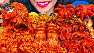 ASMR FIRE NOODLES + SPICY SEAFOOD BOIL *makanan laut pedas* 먹방 MUKBANG MASSIVE Eating Sounds