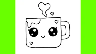 Sevimli Kawaii Bardak Resmi Nasıl Çizilir, Çocuklar için Adım Adım Basit Çizim Eğitimi